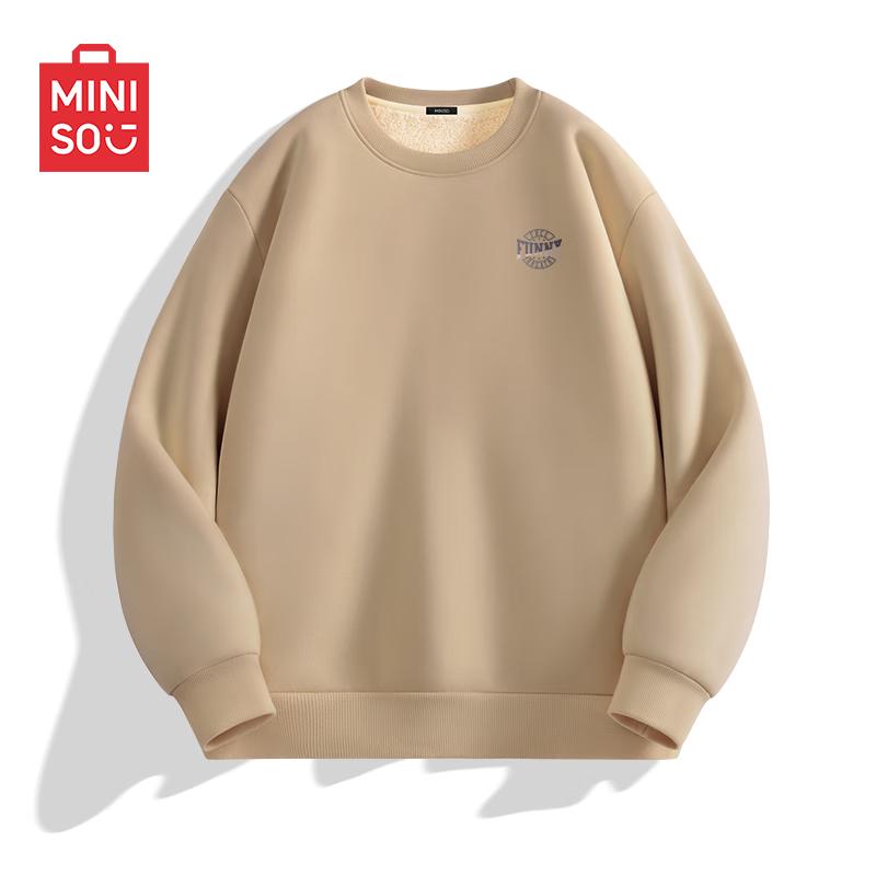 MINISO Men's Winter Fleece-Lined Lambswool Round Neck Sweatshirt