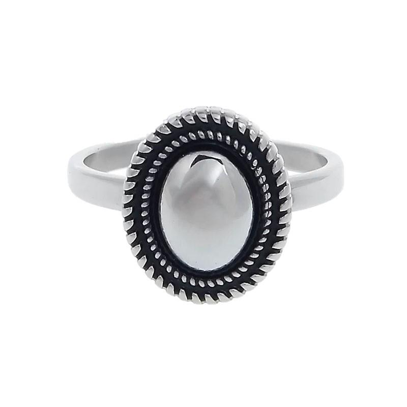 Vintage Silver Geometric Oval Ring - High-End Stackable Retro Fashion