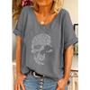 Women's T-shirt 3D Horror Skull Print V-neck Top Short Sleeved