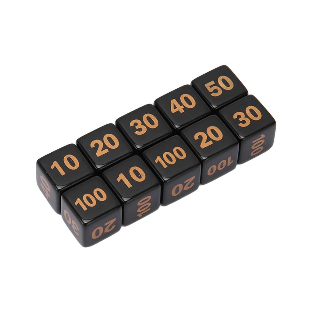 10Pcs Dice Set Plastic Right Angle 6 Sided Numbers Dice for Game Desktop Education Black