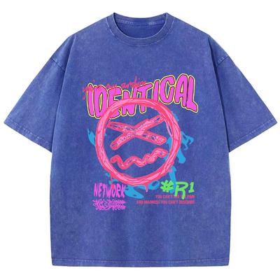 Mode Dames Katoen Gewassen T-Shirt Grappige Verdrietige Uitdrukking Graffiti Print T-shirts Street Korte Mouw Oversized Kleding