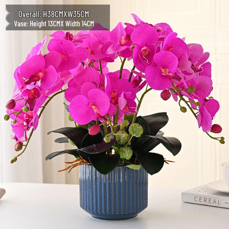 Artificial Phalaenopsis Floral Arrangement for Living Room Display - Potted Decoration for TV Cabinet