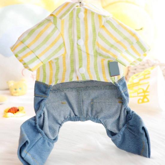 Huaqianguhh Striped Shirt Pet Jumpsuit, Four-Legged Dog Clothes, Denim Pants Outfit, Stylish Onesie Clothes for Small Dogs