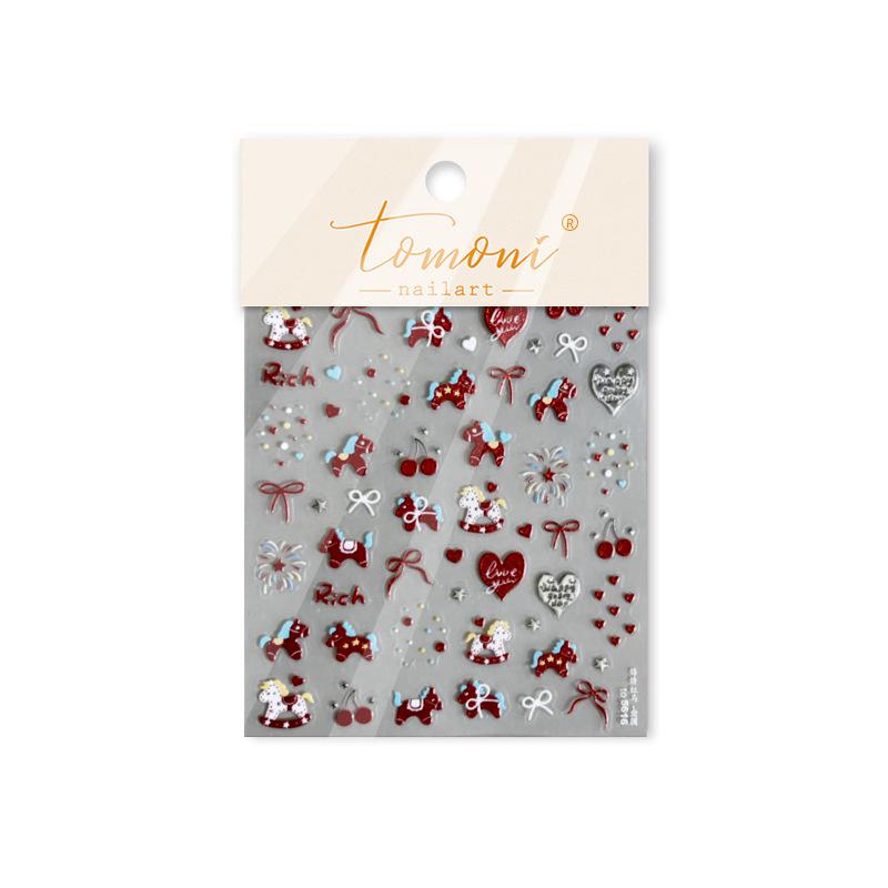 Tomoni Embossed Nail Art Stickers - Chinese National Style, Popular Xiaohongshu Item, New Year Crying Horse Decorative Stickers.