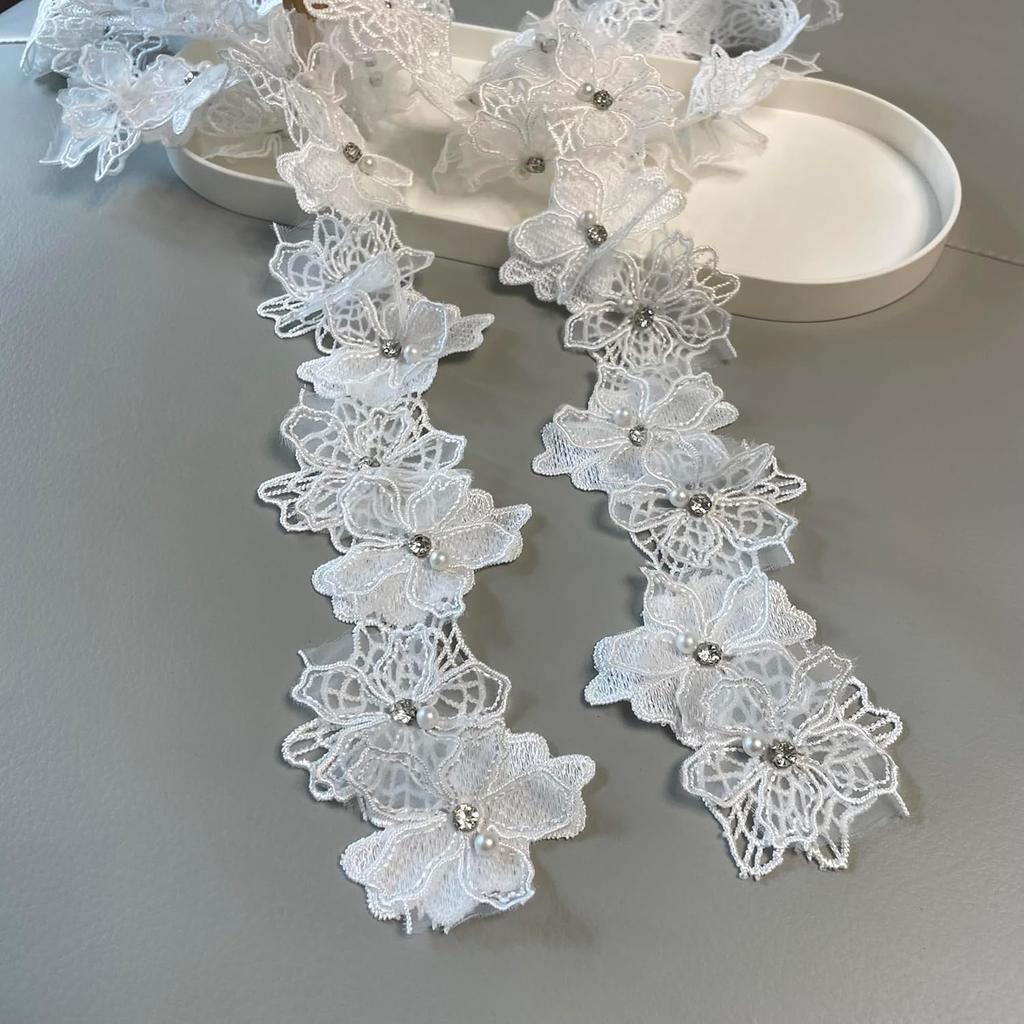 1 Yard Multi-Color Pearl Flower Embroidery Lace Fabric Trim DlY Clothing Decoration Accessory 6.5CM Wide