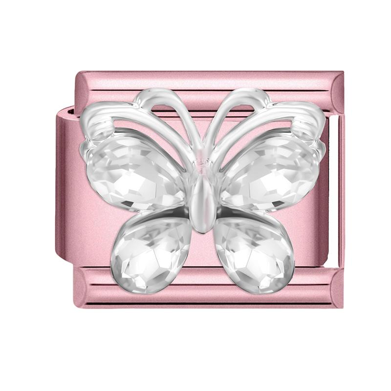 Fashion Zircon Pink Butterfly Star Bow Flower Rabbit Italian Charm Links Fit 9MM Stainless Steel Bracelet Women DIY Making Gift