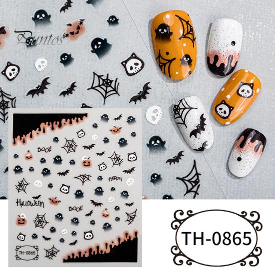 Easy to Apply Nail Decals 6 Sheets Halloween Stickers for Women, Pumpkin Ghost Bat Skull Design Manicure Decoration Decals, Art Accessories Home Salon