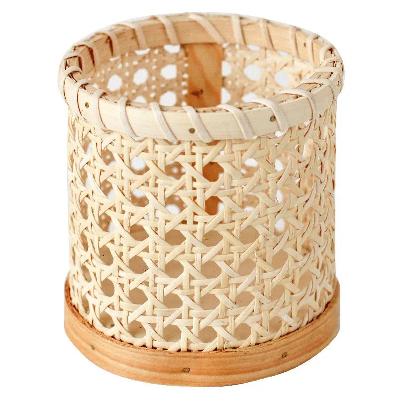 White Rattan Hand-woven Rattan Pen Holder Small Cylinder Small Flower Basket Tableware Storage Basket Small Sundry Basket Runner