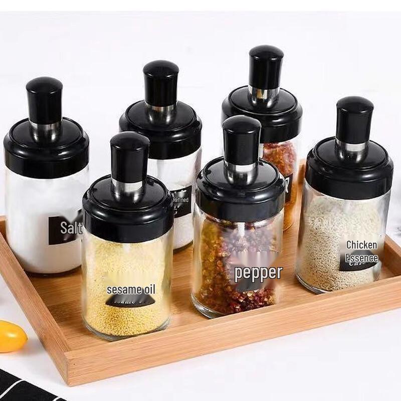 Glass Seasoning Jar with Integrated Spoon Lid - 18 Pcs Set