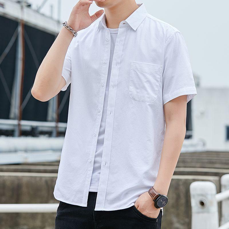 Khmer Herren Dünnes Hemd Jugendlich Lässig Kurzärmlig Trendiges Hemd Koreanischer Stil Slim Fit