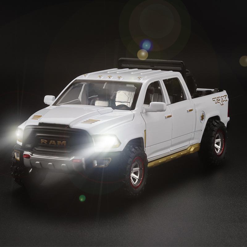 Boxed Dodge Ram TRX Pickup Truck Model: Alloy Simulation, Pull Back Toy with Spare Tire, Sound, and Light.