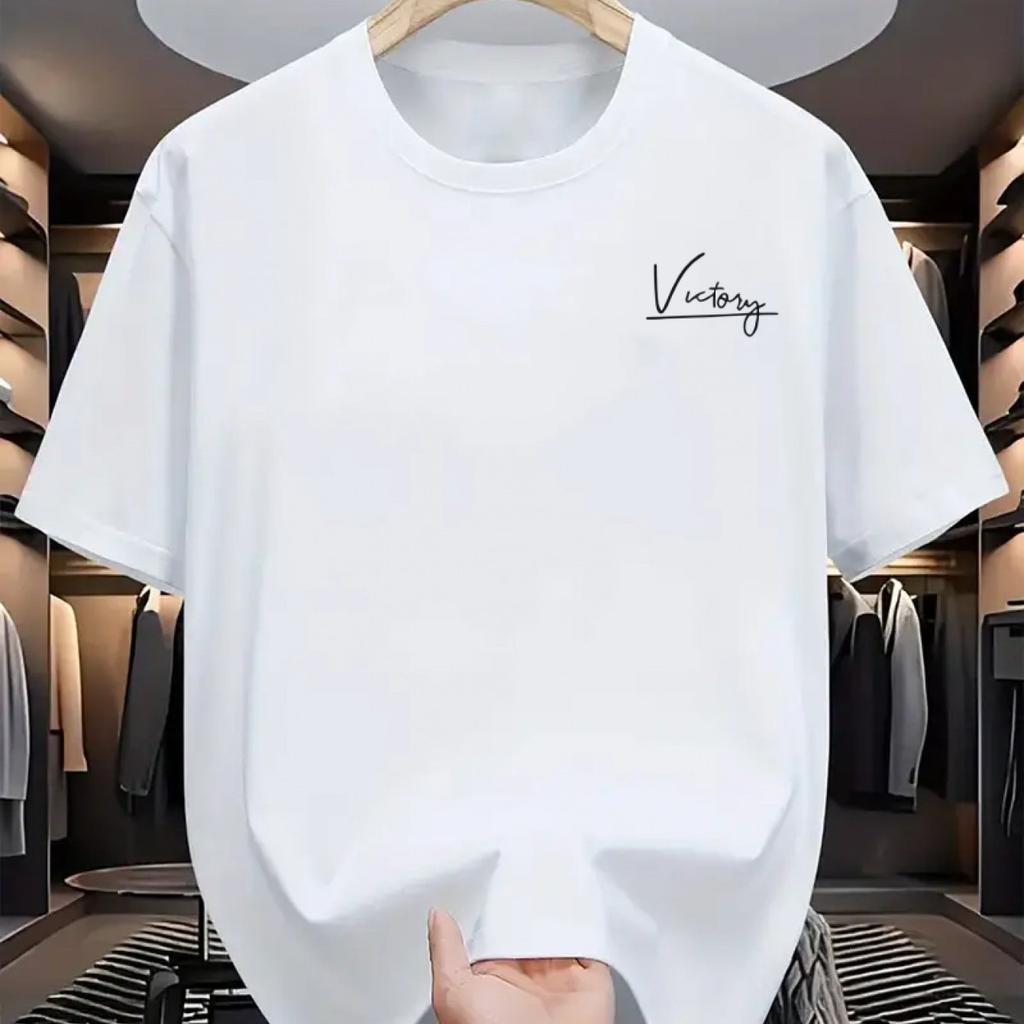 Mens Summer 100 Pure Cotton Fashionable Casual Sports Loose Victory Letters Printed Round Neck Short Sleeved Tshirt Top