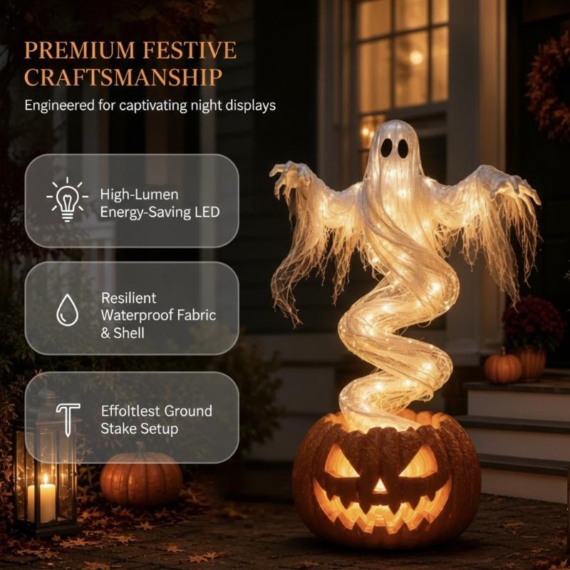 Udendørs Halloween Dekorationer Harpiks Plænefigurer Halloween Hvirvlende Spøgelse Græskar Gård Lampe Spooky Statue Med Varm LED Til Efterår