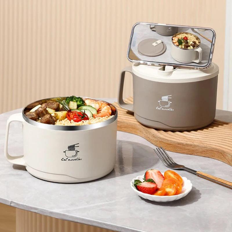 304 Stainless Steel Foam Bowl Ramen Bowl Double-Layer Anti-Scald Large Capacity With Tableware Lid Can Drain Lunch Box