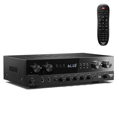 Donner Leistungsstarker Audioverstärker Premium 1000 W Max. Ausgangsleistung 4-Kanal-Verstärker mit Bluetooth 2 Mikrofon Heimkino-Lautsprecherverstärker, 5.0, USB, FM, In, Echo,