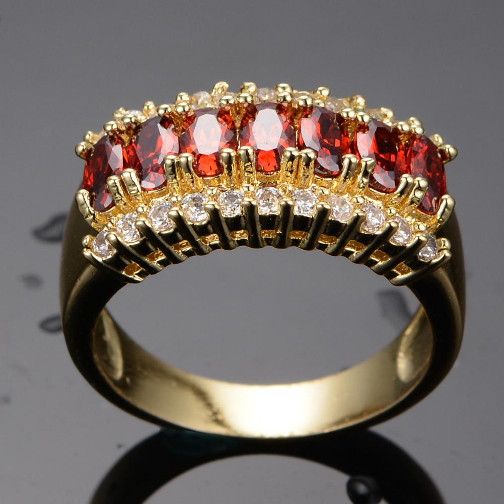 Luxury Female Red Crystal Stone Ring Charm Big Gold Color Wedding Jewelry For Women Promise Geometric Zircon Engagement Rings