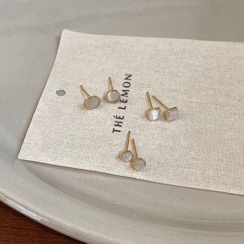 

Women s Ear Studs Small and Exquisite Sleep No Need to Take off Opal Cat s eye stone six-piece set-Silver Needle