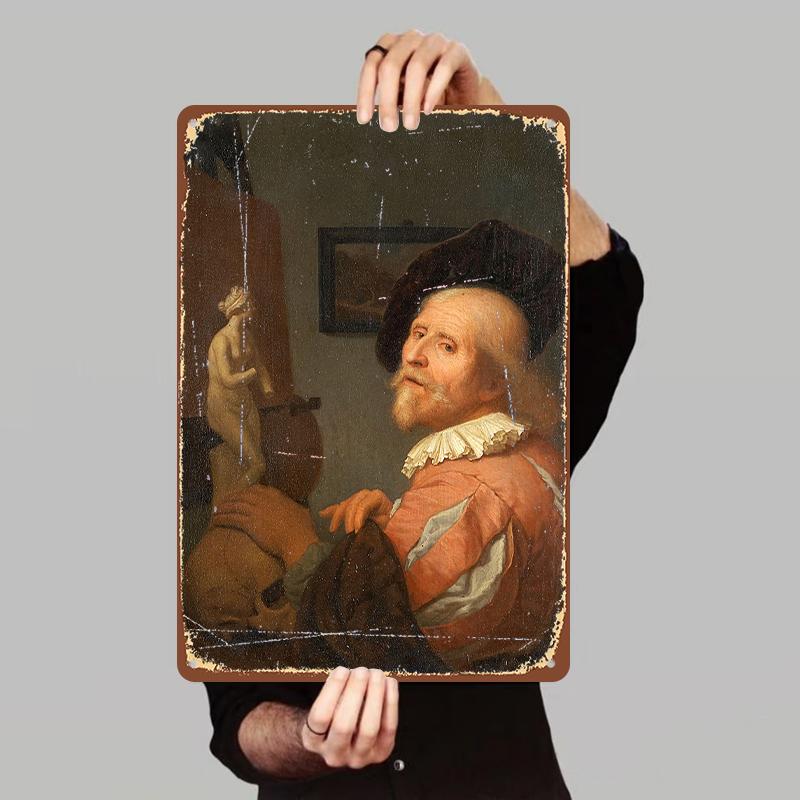 

Vintage Oil Painting Style Portrait Metal Wall Art Custom Decorative Hanging Painting for Living Room Entrance 7.9x11.8In(20x30cm)