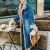 Herfst Winter Denim Lange Vest Vrouwen High End Knopen Zak Verdikken Jas Warm Lange Mouw Patchwork Bont Buitenjas
