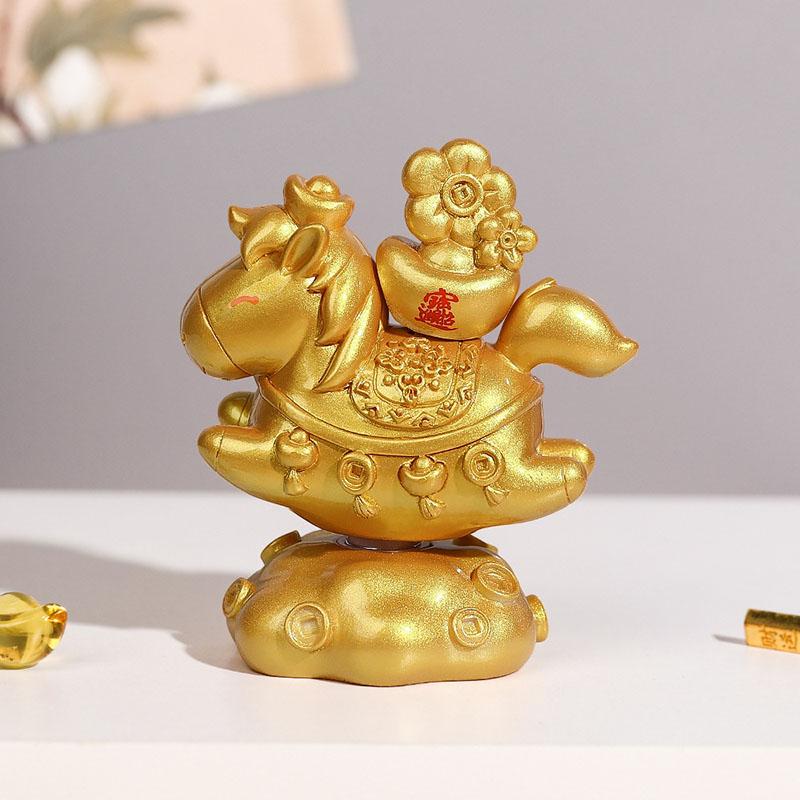 

NEW Horse Statue 2026 New Year Feng Shui Tabletop Ornament Resin Rotatable Cartoon Ornament Mascot Chinese Spring Festival Decor золотистий