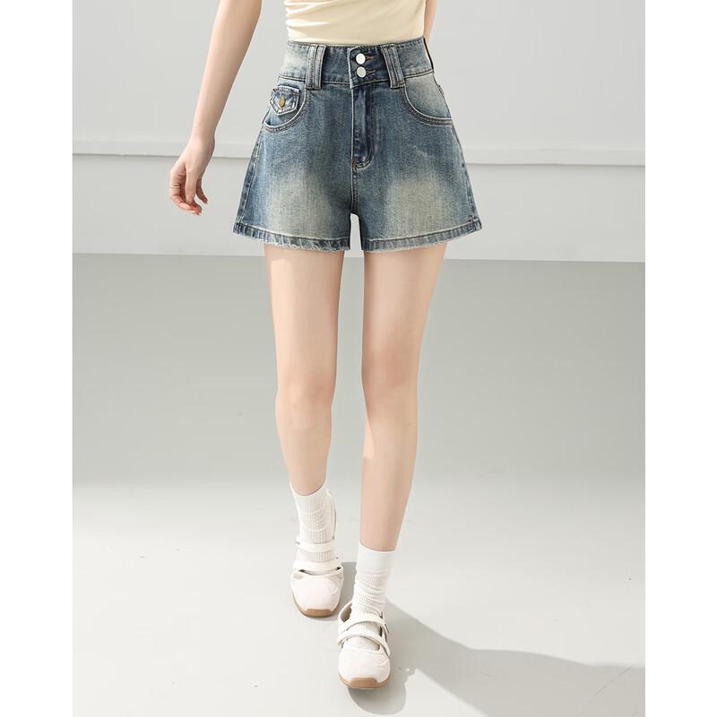 TERRE BLEUE Women's High-Waist A-Line Denim Shorts