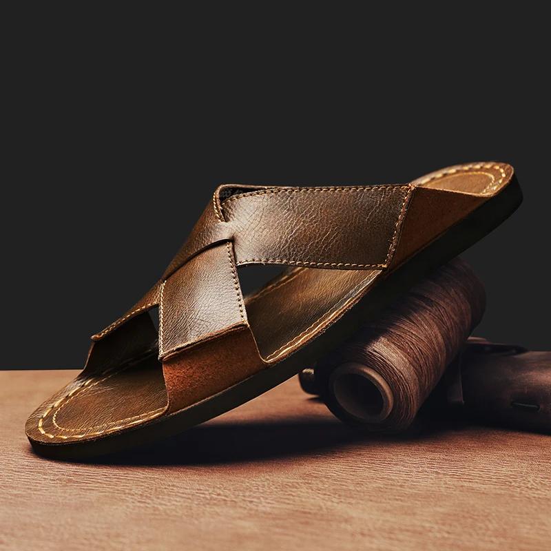Fashion Non-slip Open-toe Flip-flops Handmade Simple Men's Slippers Sandals Summer New Male Half Drag Adult Casual Flats Man Beach Shoes
