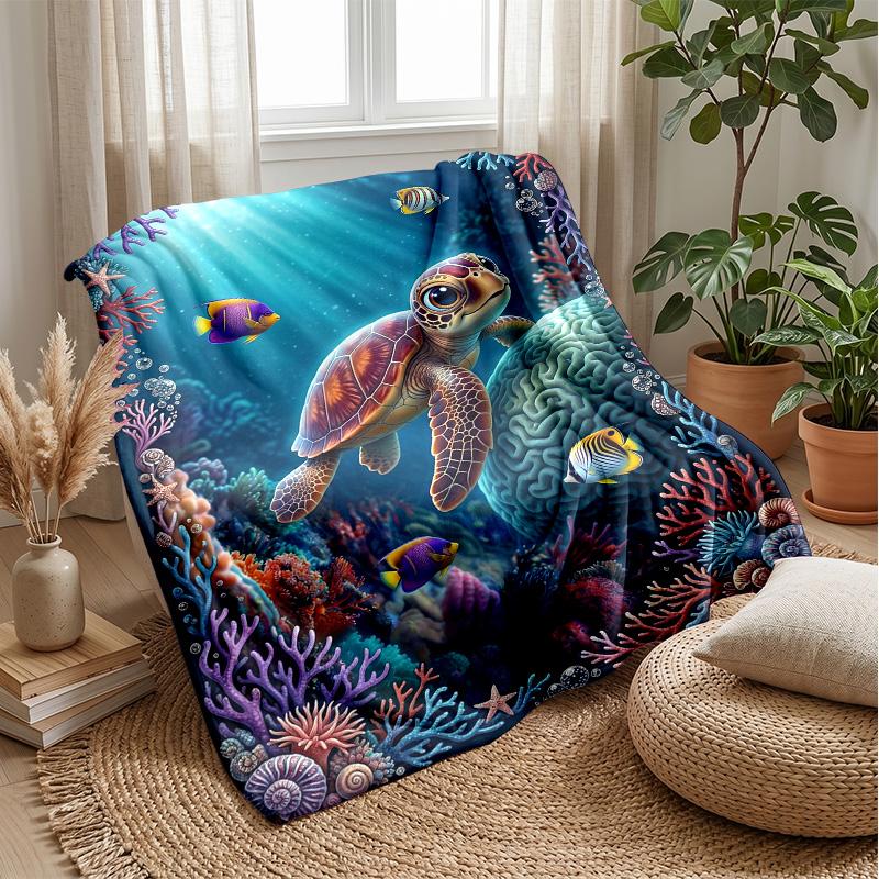 Ocean Life Adventure 5 Theme Blanket Lightweight Warm Flannel Blanket Decorative Throw Blanket for Home Decoration