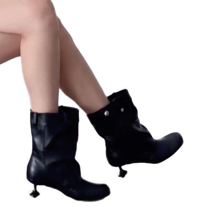 Spot Version~ Fashion Spice Girls Pointed Heel Pile Boots Women's New Folded Short Western Cowboy Boots