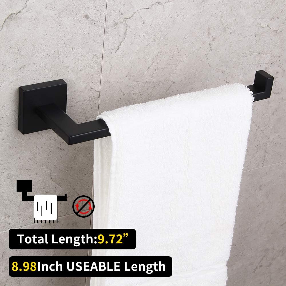 GERZWY Modern Black Towel Holder SUS304 Stainless Steel Towel Hanger Towel Ring for Bathroom Lavatory Wall Mount Contemporary Style IG1806-BK