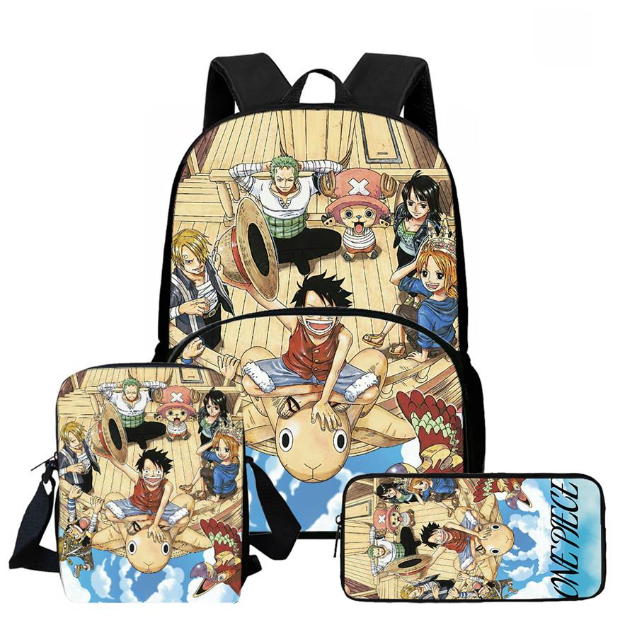 One Piece Lightweight 3PCS School Backpack Set with Front Pocket, Crossbody Bag and Pencil Case, Unisex for Boys Girls Age 6-10