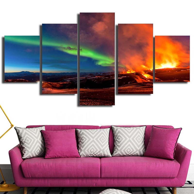 

5 панелей, современный пейзаж, холст, картина, природные пейзажи, Аврора, постеры и принты, скандинавские настенные картины, домашний декор, без рамки 20x35cm*2 20x45cm*2 20x55cm*1