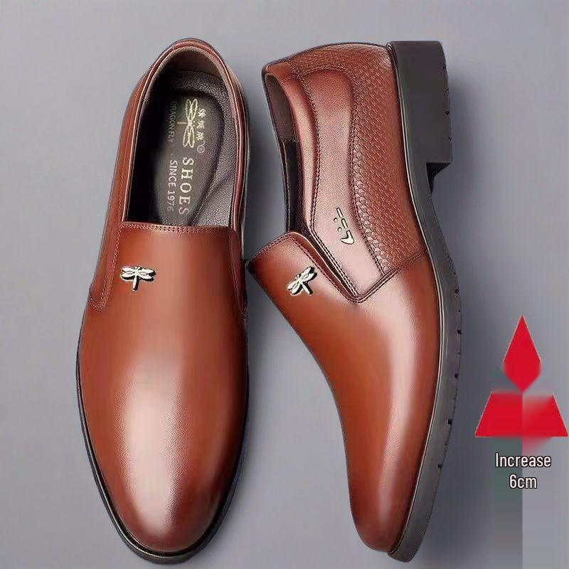 Genuine Dragonfly Men's Comfortable Leather Wedding Shoes, Soft Cowhide, Lightweight, Height-Enhancing, Casual Style.