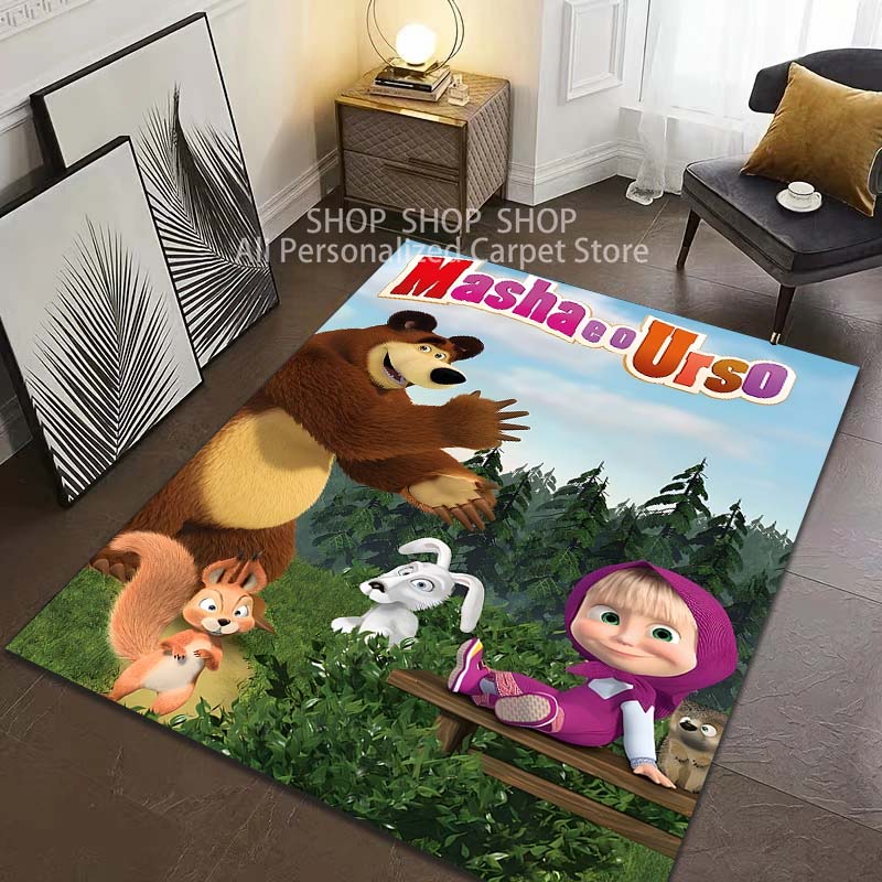 1PC Cartoon Masha and Bear Pattern Carpet for Living Room Bedroom Sofa Home Decor Non-slip Floor Mat Large Size Child Gift