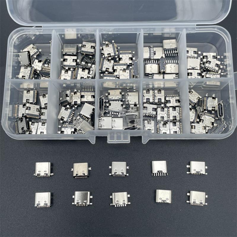 100Pcs/Box 16 Pin Usb-C Female Jack Smd Dip Pcb Soldering Diy Repair Type C Socket Adapter Type-C Usb Charging Dock Connectors
