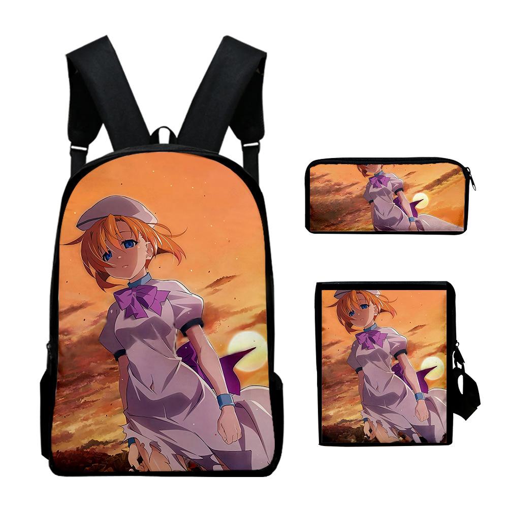 Fashion Novelty When They Cry Higurashi 3D Print 3pcs/Set School Bags Laptop Daypack Backpack Inclined Shoulder Bag Pencil Case