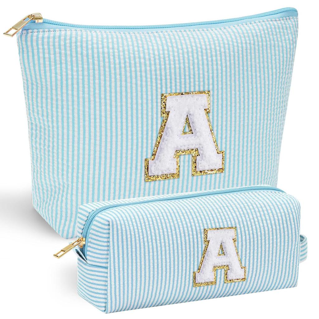 Embroidery Alphabet Makeup Bag Convenient Travel Storage Bag Large Capacity Striped Makeup Toiletry Bag