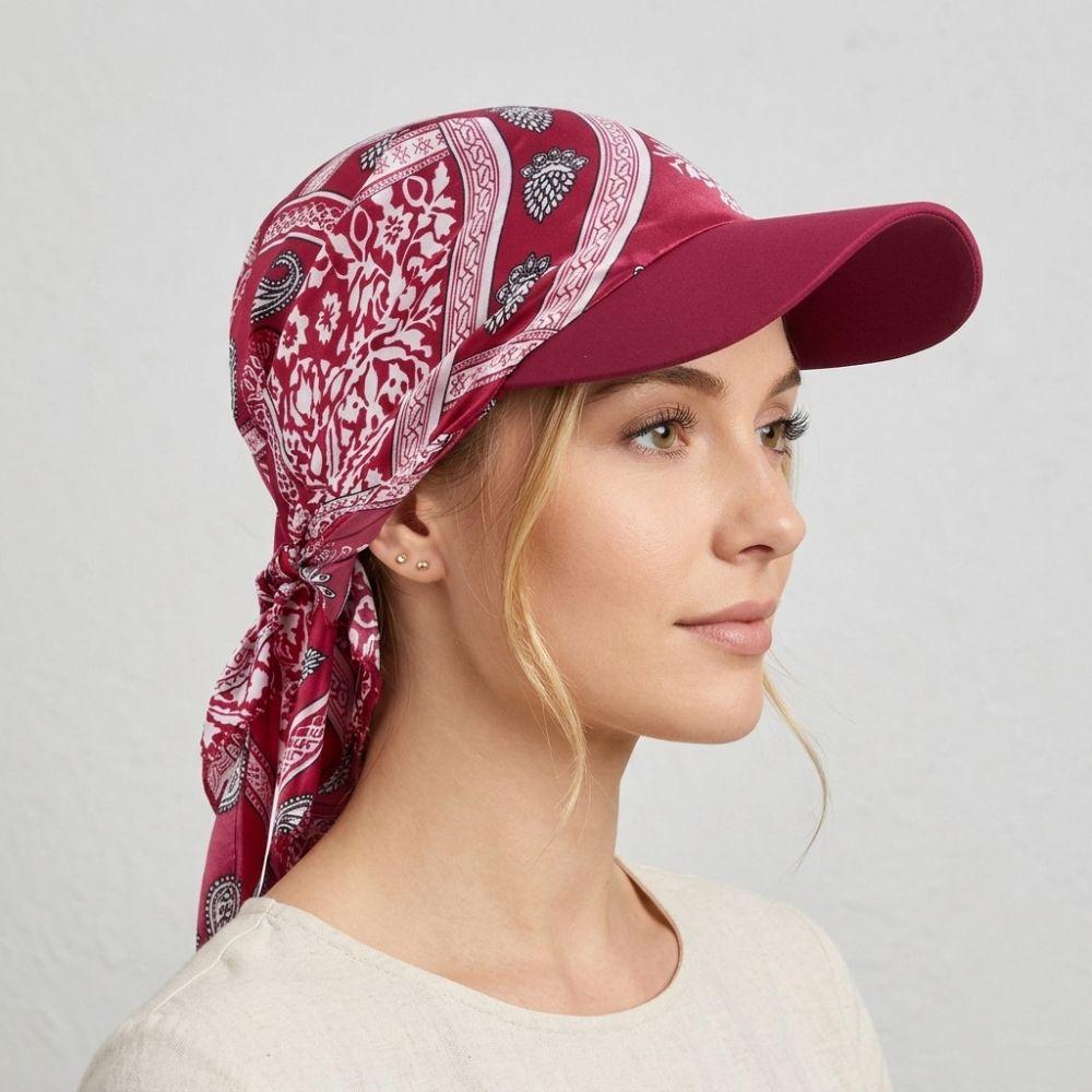 Breathable Women Printed Satin Headscarf Hat Summer Baseball Cap Outdoor Sun Hat  For Men Women