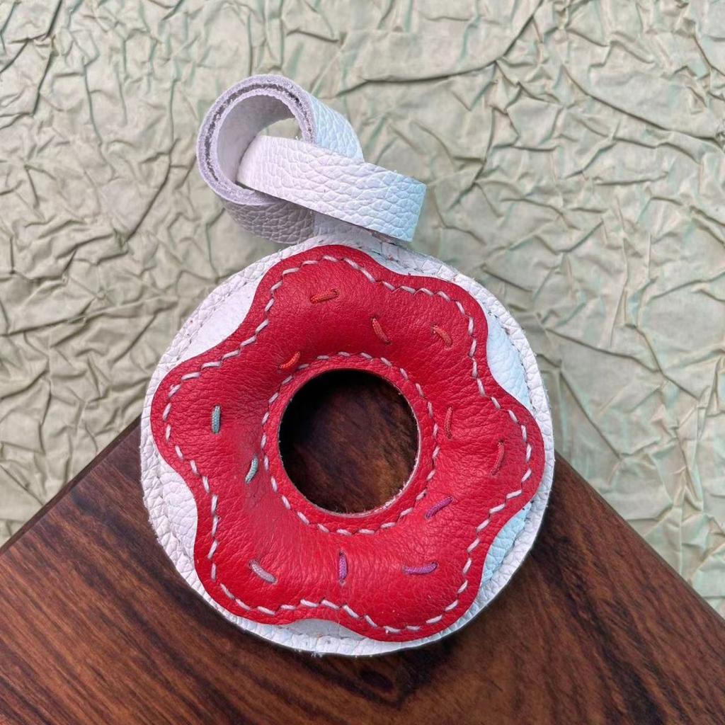 Handmade Donut Bag Pendant Genuine Leather Bags Keychain for Handbags Interesting Stylish Luxury Design Bag Accessories