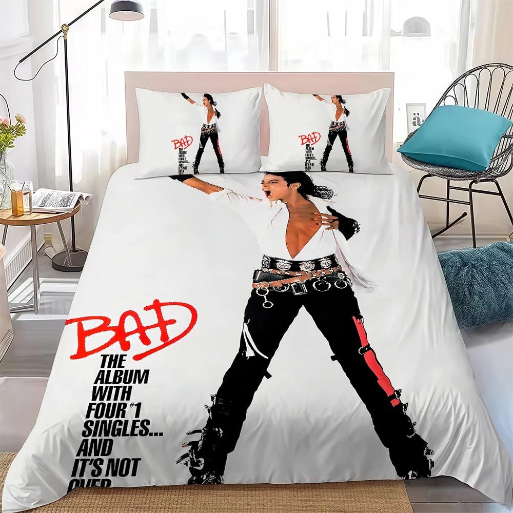 Housse de couette et taie d'oreiller M-Michael Jackson pour lit simple, double, king size 2/3 pièces Ensemble Cadeau pour adolescent, adulte, garçon, fille 100x135cm (2pcs)