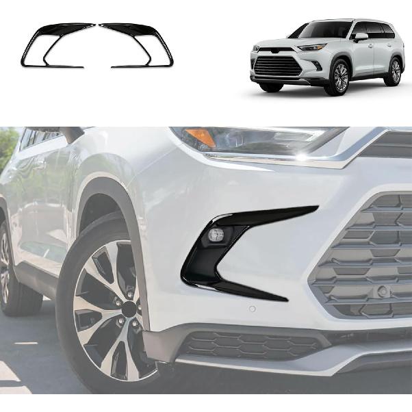 Car Accessories Compatible with Toyota New Grand Highlander 2024 2025 2026 Exterior Front Fog Light Lamp Cover Trim ABS 2PCS(Glossy Black Style)