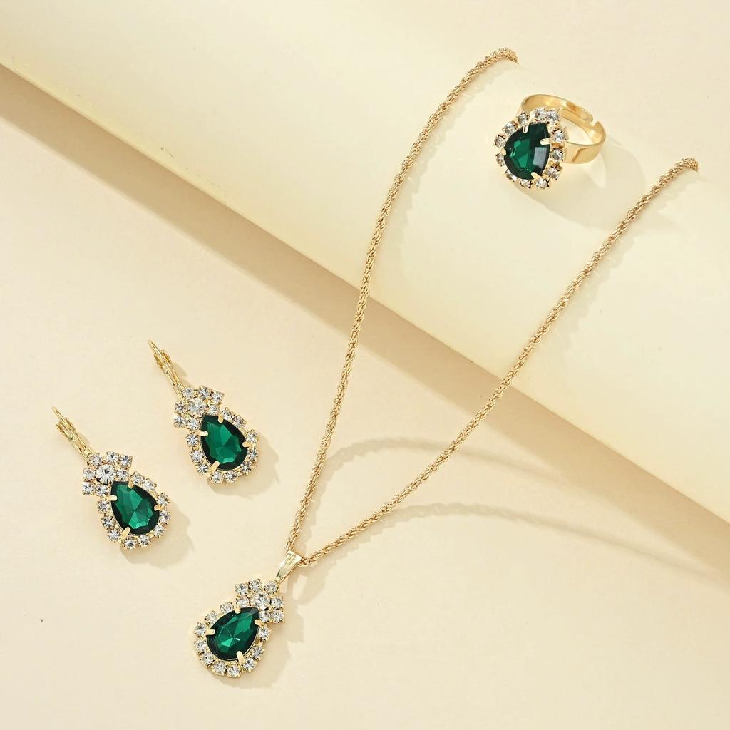 4PCS Rhinestone Water Drop Necklace Earring Jewelry Sets for Women Sale Personalized Wedding Bride Accessories