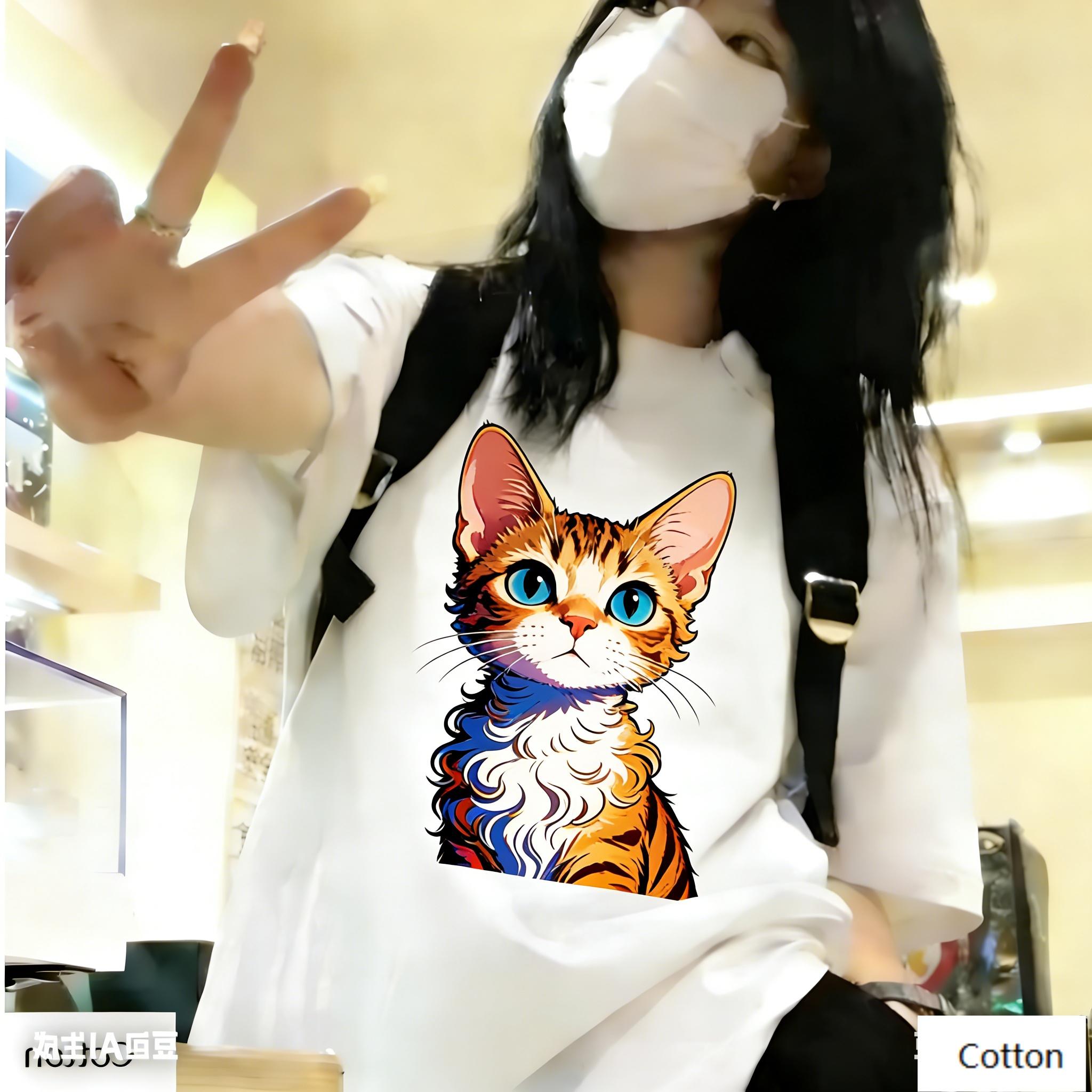 

Fresh Style Unisex Cotton TShirt Featuring Cute Gradient Curly Orange Cat Design Anime Style Top for Trendy Individuals 4XL
