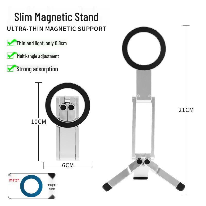 Foldable Magnetic Phone Holder & Tripod with Aluminum Carabiner for Live Streaming & Travel