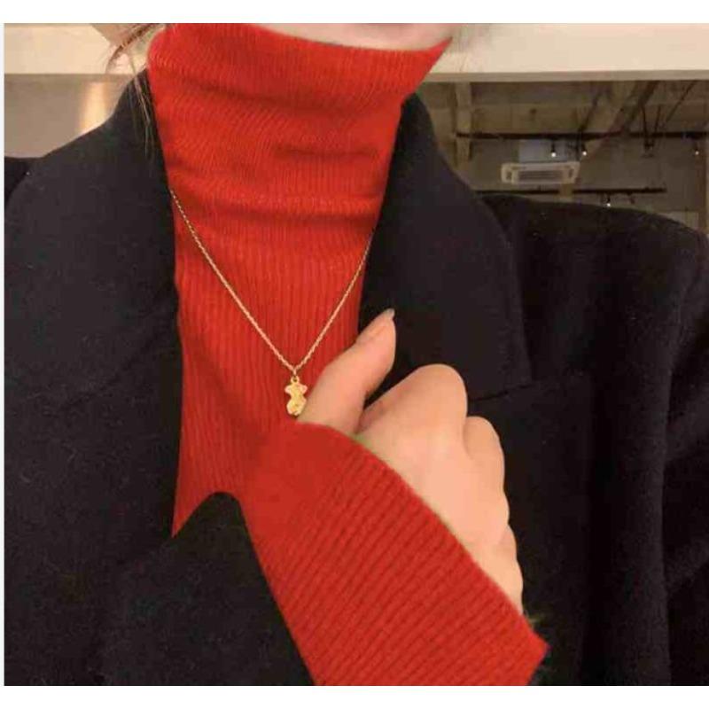 Women's High Neck Knitted Base Sweater Women's Autumn and Winter Pile Neck Thin Sweater