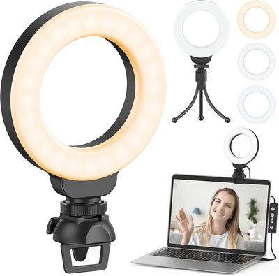 Ring Light with Tripod and Clamp, 4-inch Video Conferencing Light, Selfie Ring Light, LED