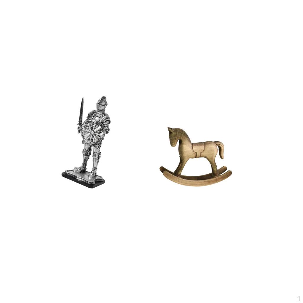 Vintage Knight Rocking Horse Sculpture Creative Tabletop Ornament Artistic Retro Design Figurine for