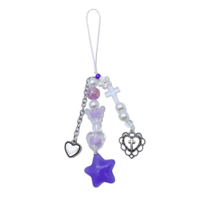 Cute Star Bead Tassels Pendant Phone Straps Lanyard Pocket Keychain Strap Backpack Charm Car Keys Decoration Chain