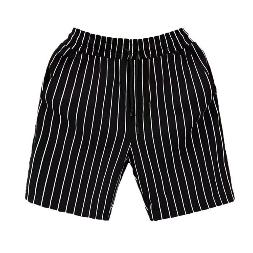 Jinmeige childrens clothing Heren Zomer Shorts Elastische Tailleband Verstelbaar Trekkoord Gestreept Print Street Style Shorts Zakken Wijde Pijp Casual Shorts M zwart