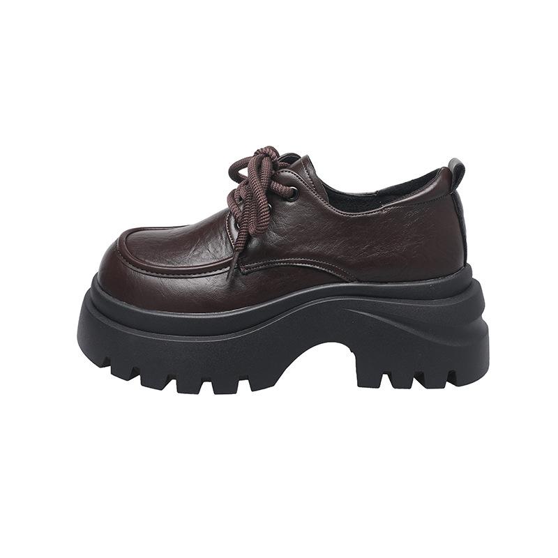 Platform Small Leather Shoes Women's British Style Autumn 2025 New French Single Shoes Heightening Lace-up Muffin Loafers