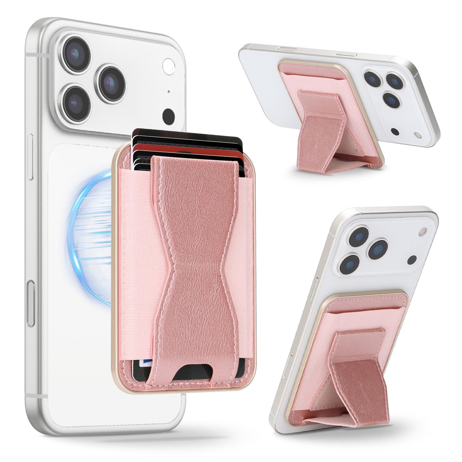 Magsafe-Compatible Magnetic Folding Phone Stand and Card Holder - Slim, Strong, and Spacious For MagSafe Phone Case розовый